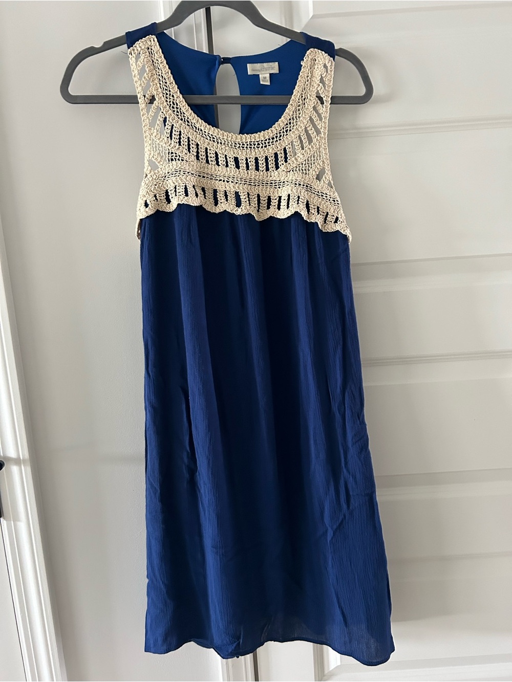 Boho Beach Sleeveless Navy Dress with Crochet Neckline Charming Charlie.